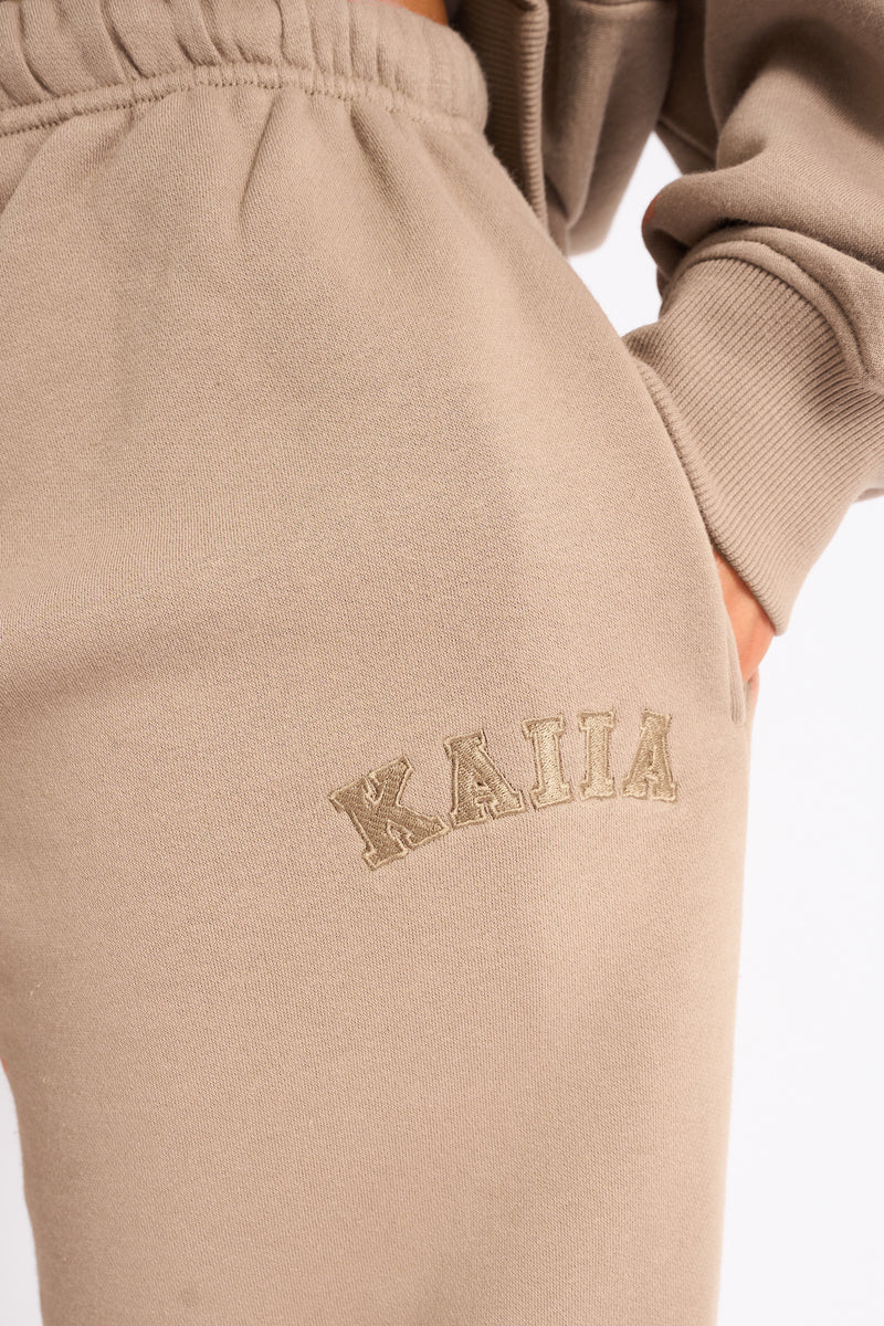 Kaiia Logo Wide Leg Joggers Latte