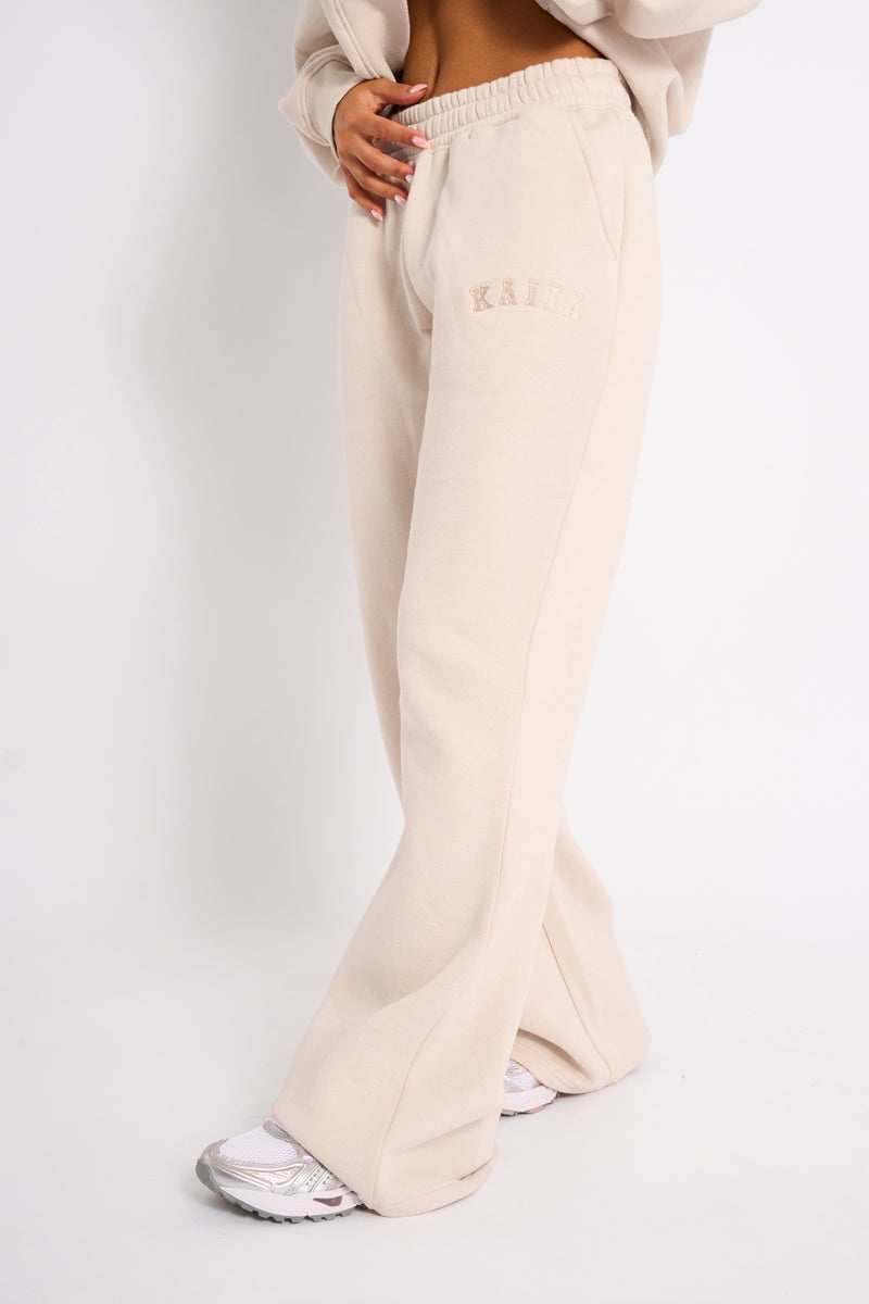 Kaiia Logo Wide Leg Joggers Cream