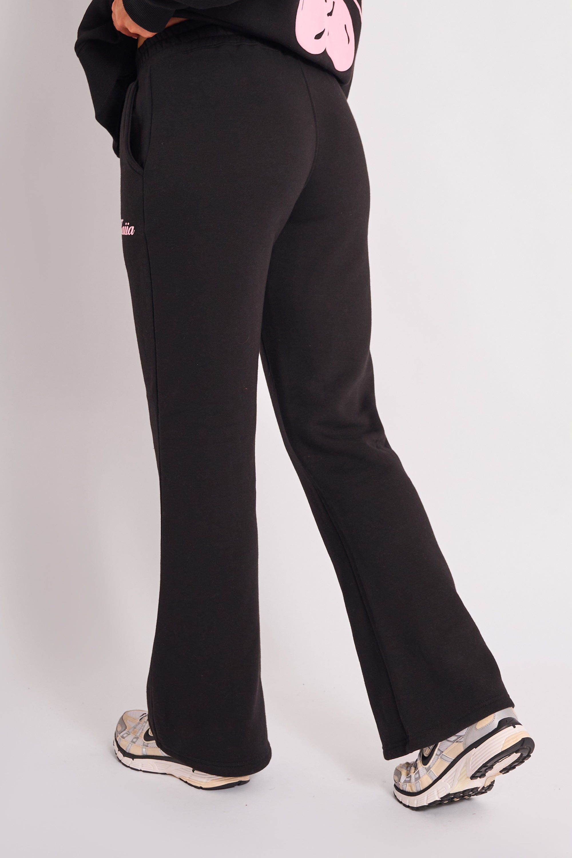 Kaiia Wide Leg Joggers Black & Pink