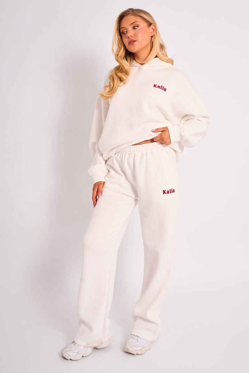 Kaiia Cherry Wide Leg Joggers Cream & Red