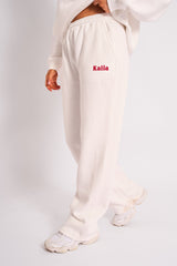 Kaiia Cherry Wide Leg Joggers Cream & Red