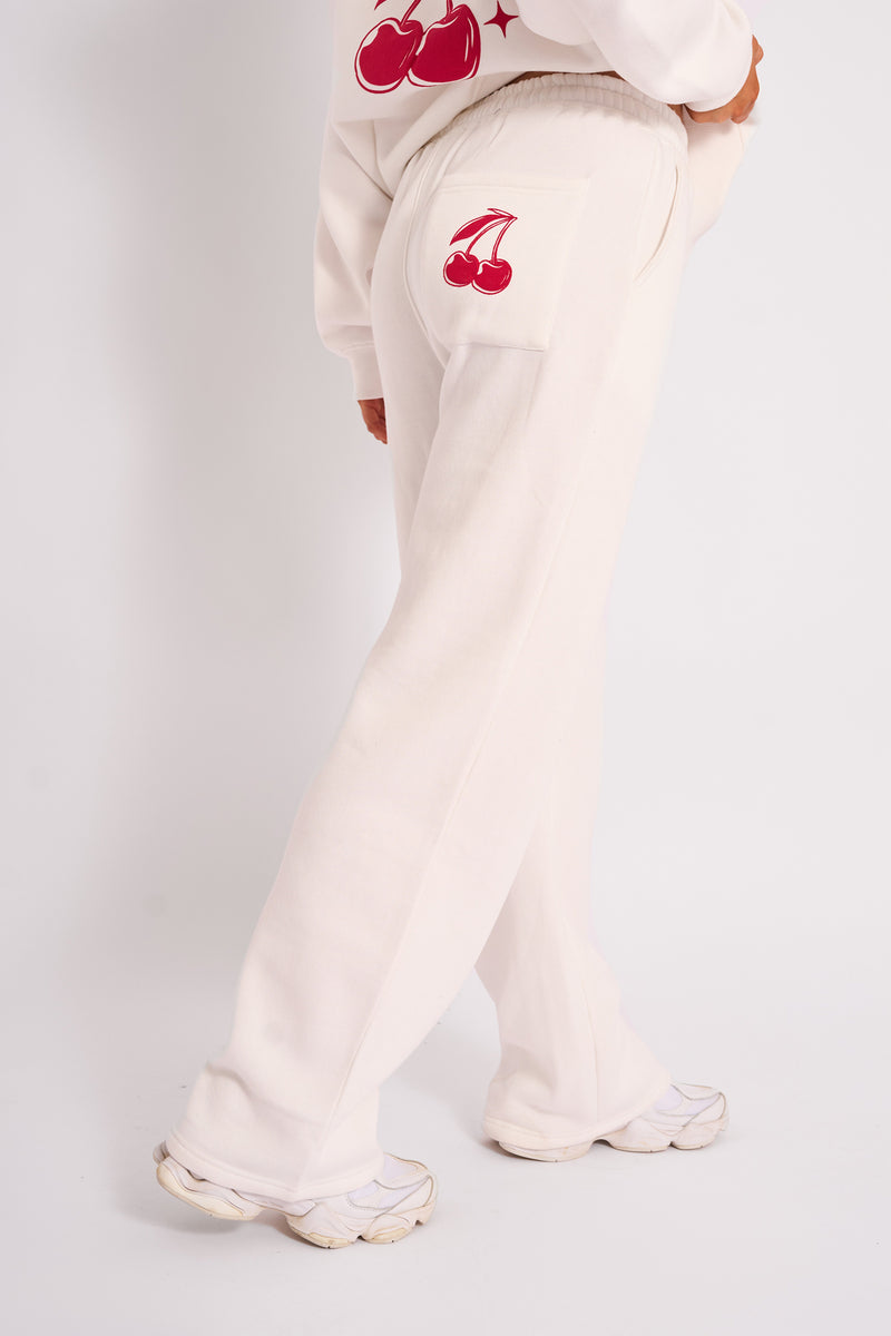 Kaiia Cherry Wide Leg Joggers Cream & Red