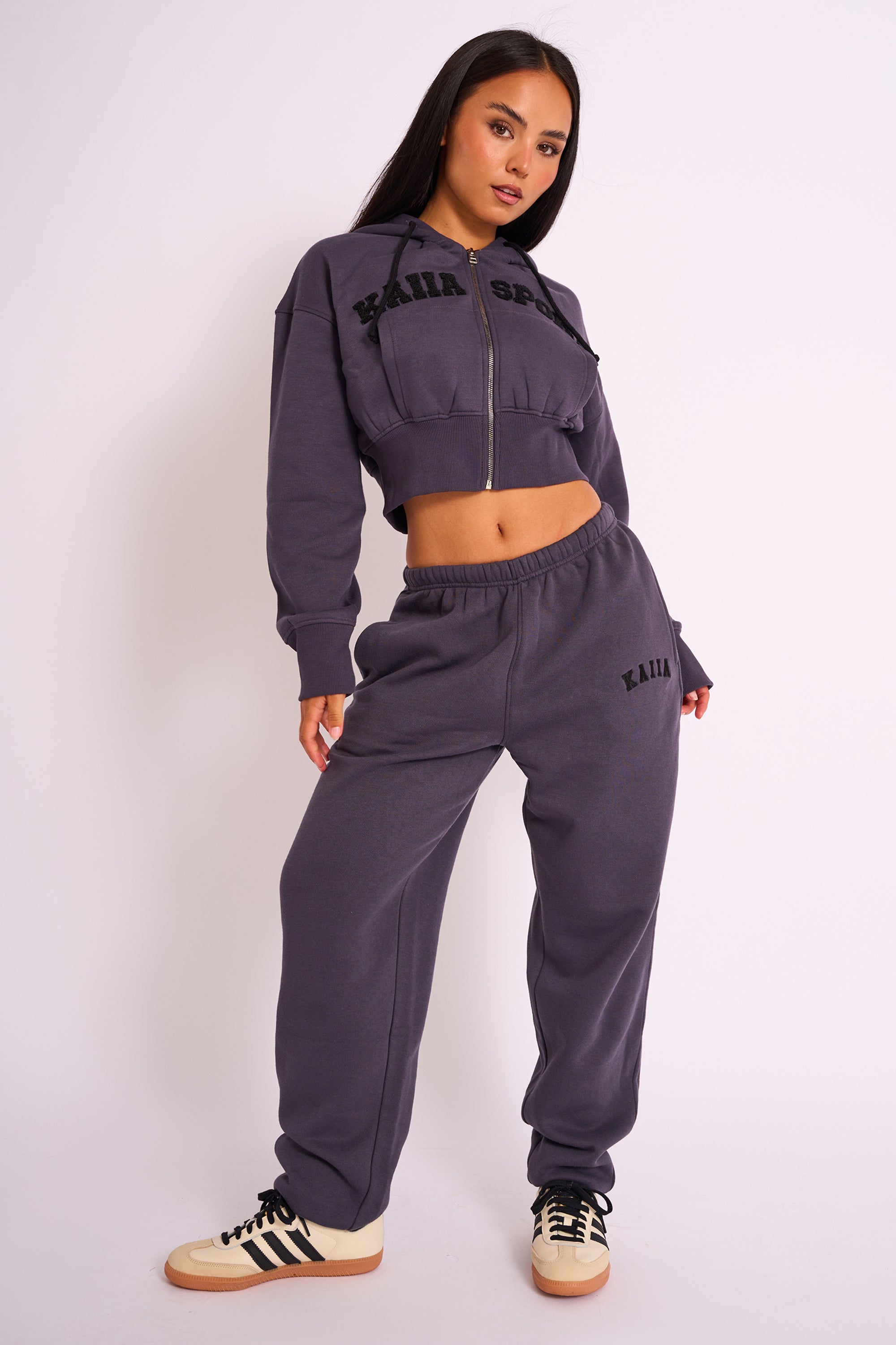 Kaiia Logo Cuffed Joggers Dark Grey