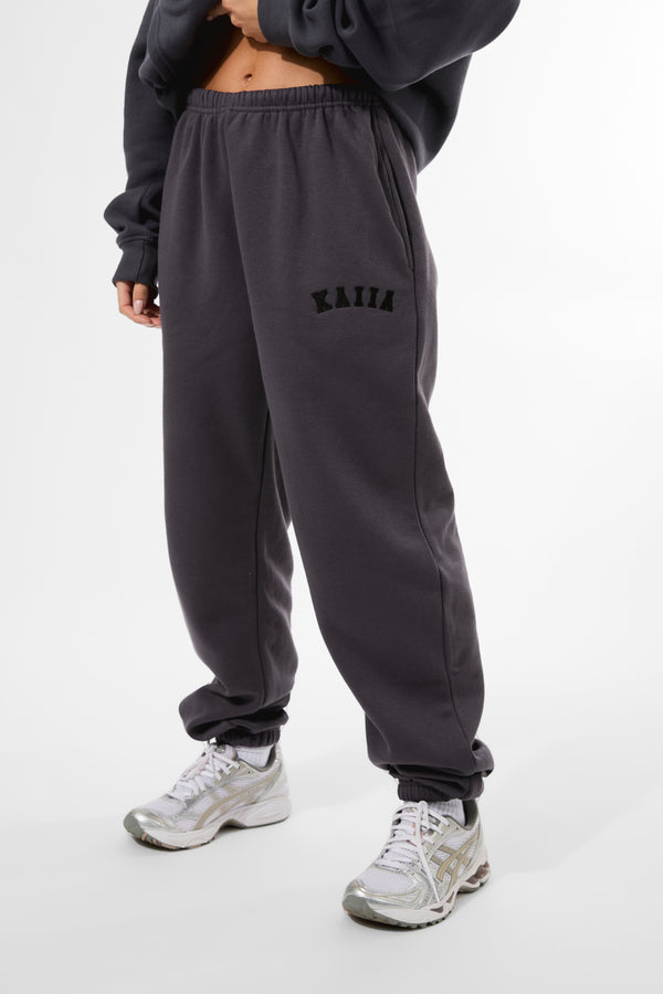 Kaiia Logo Cuffed Joggers Dark Grey