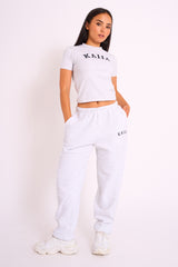 Kaiia Logo Cuffed Joggers Light Grey Marl