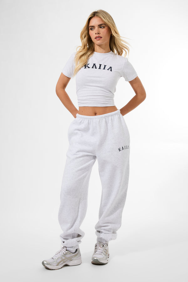 Kaiia Logo Cuffed Joggers Light Grey Marl