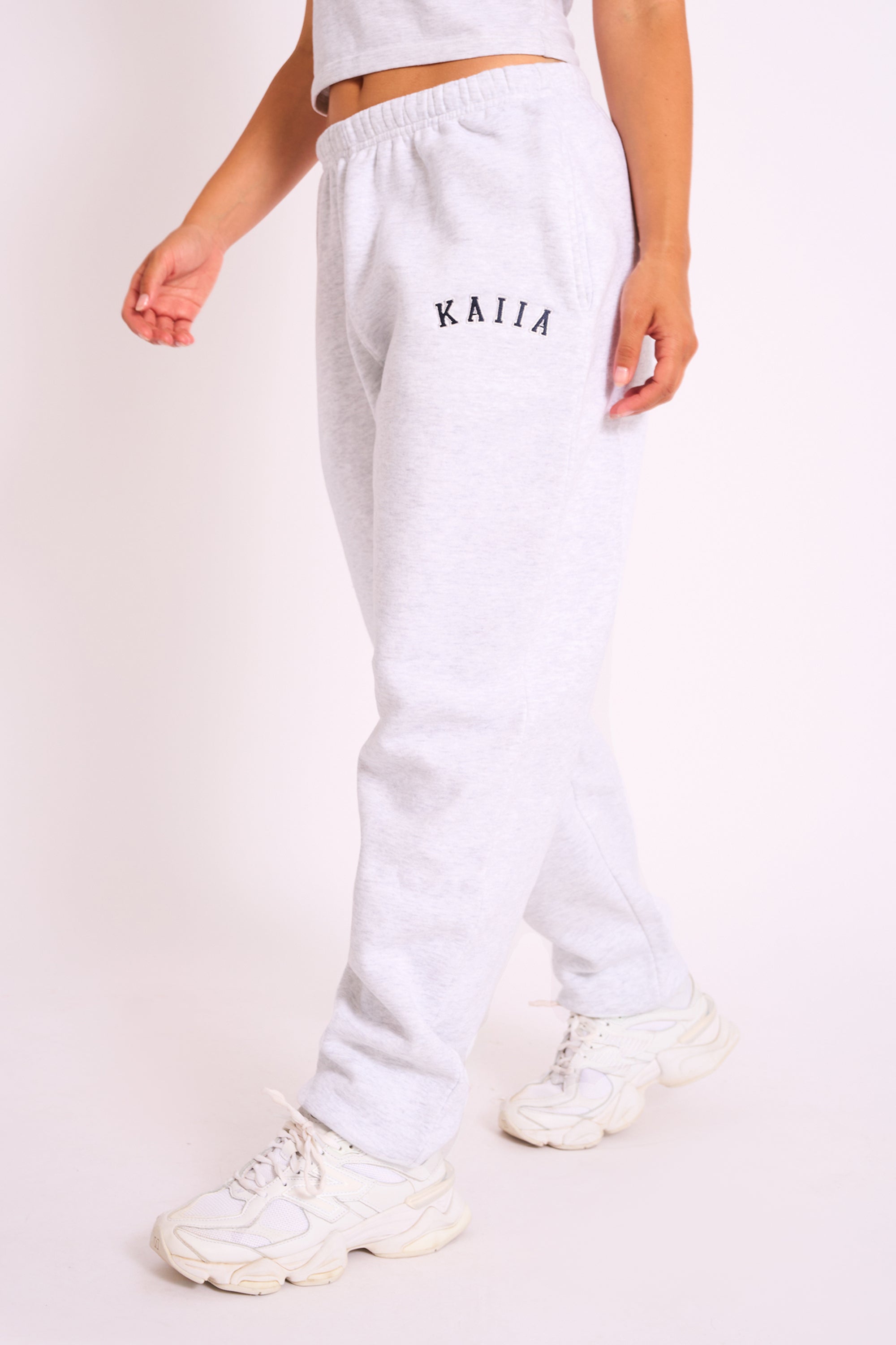 Kaiia Logo Cuffed Joggers Light Grey Marl