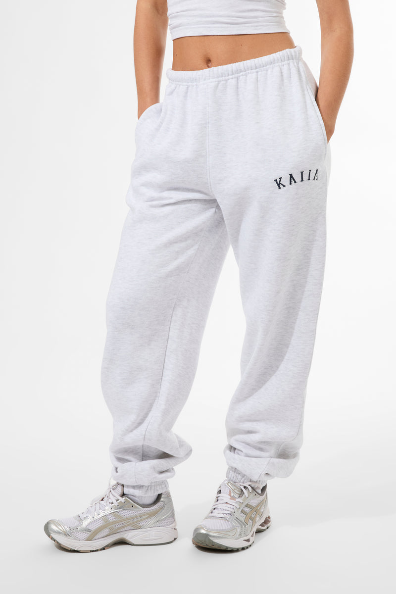 Kaiia Logo Cuffed Joggers Light Grey Marl