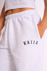 Kaiia Logo Cuffed Joggers Light Grey Marl