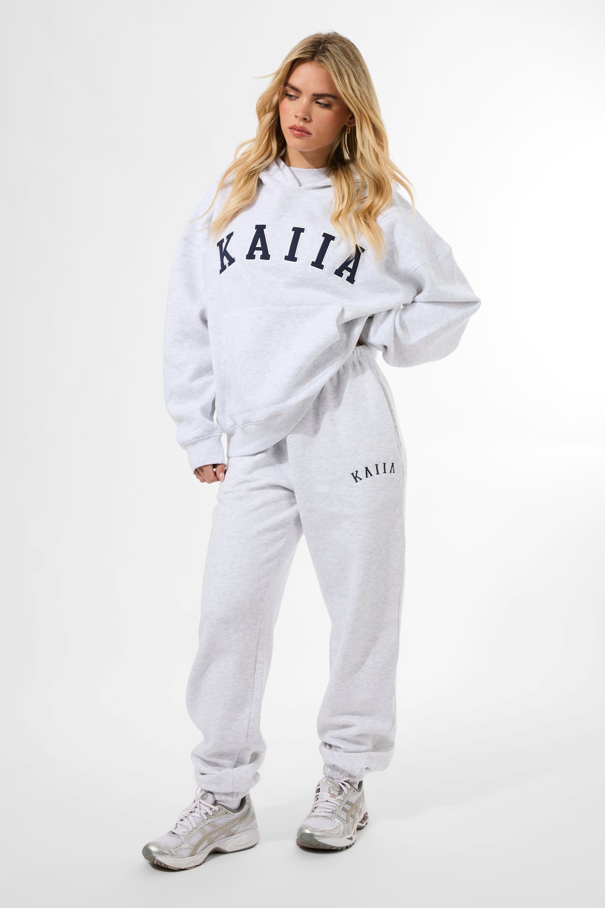 Kaiia Logo Cuffed Joggers Light Grey Marl