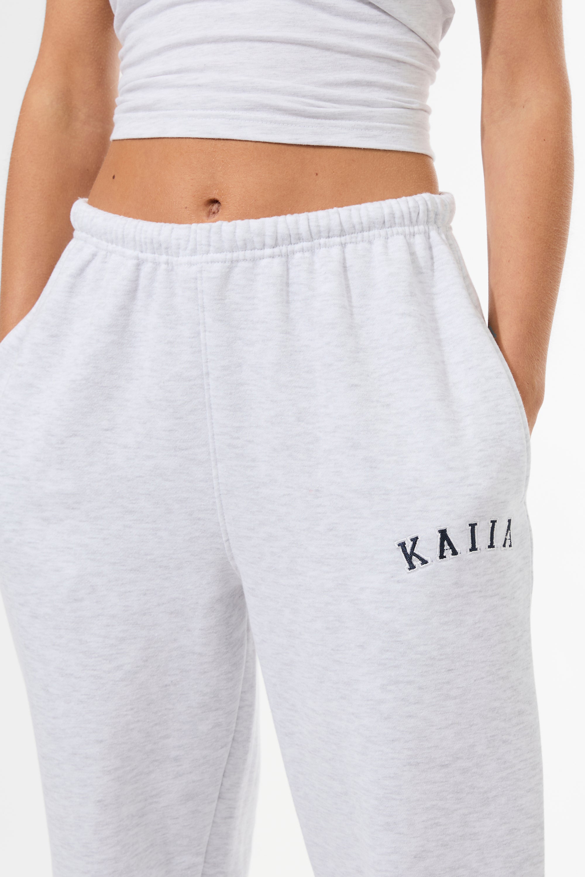 Kaiia Logo Cuffed Joggers Light Grey Marl