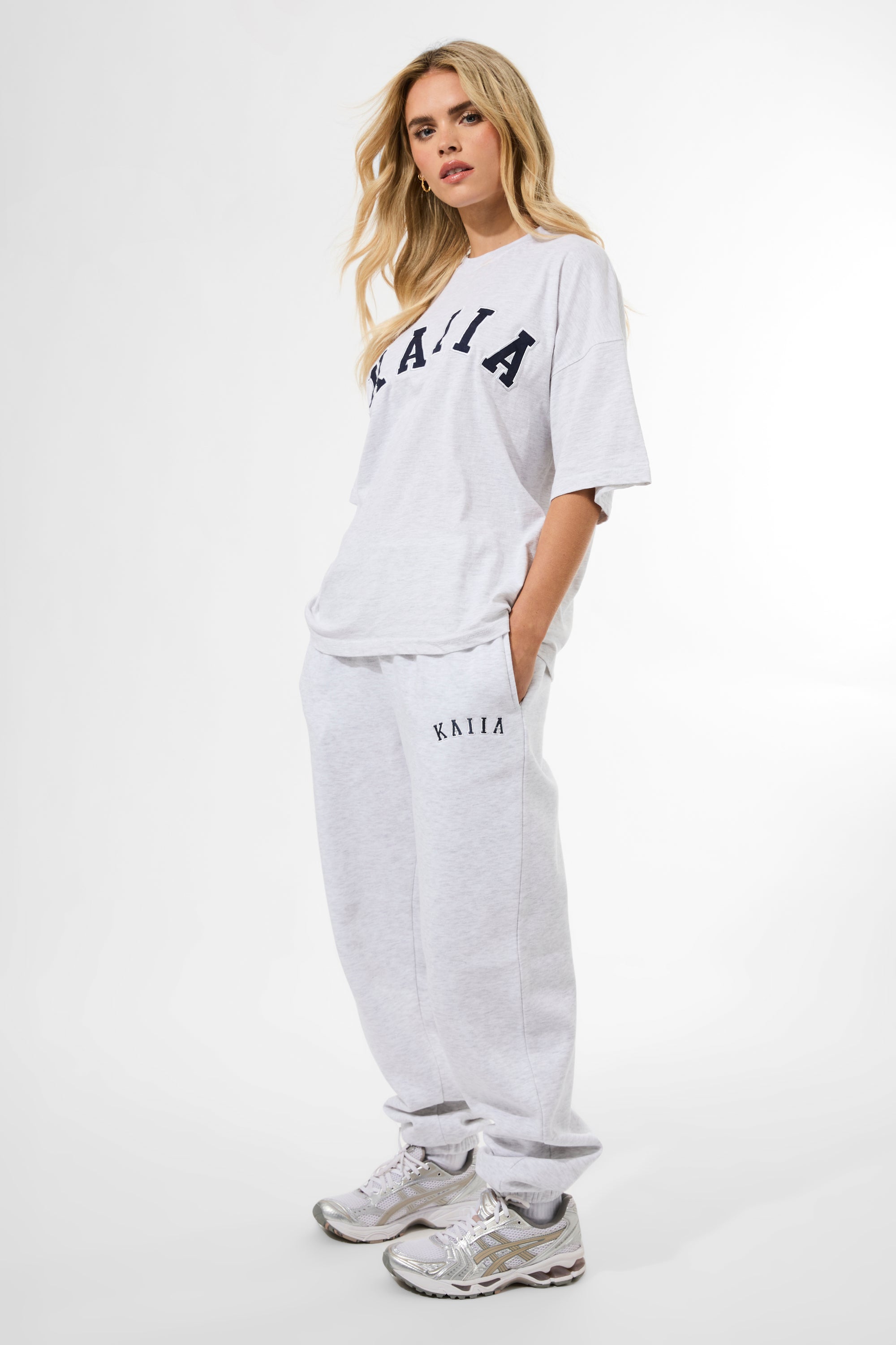 Kaiia Logo Cuffed Joggers Light Grey Marl