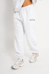 Kaiia Logo Cuffed Joggers Light Grey Marl & Forest Green