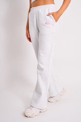 Kaiia Bubble Logo Wide Leg Joggers Grey Marl & Pink