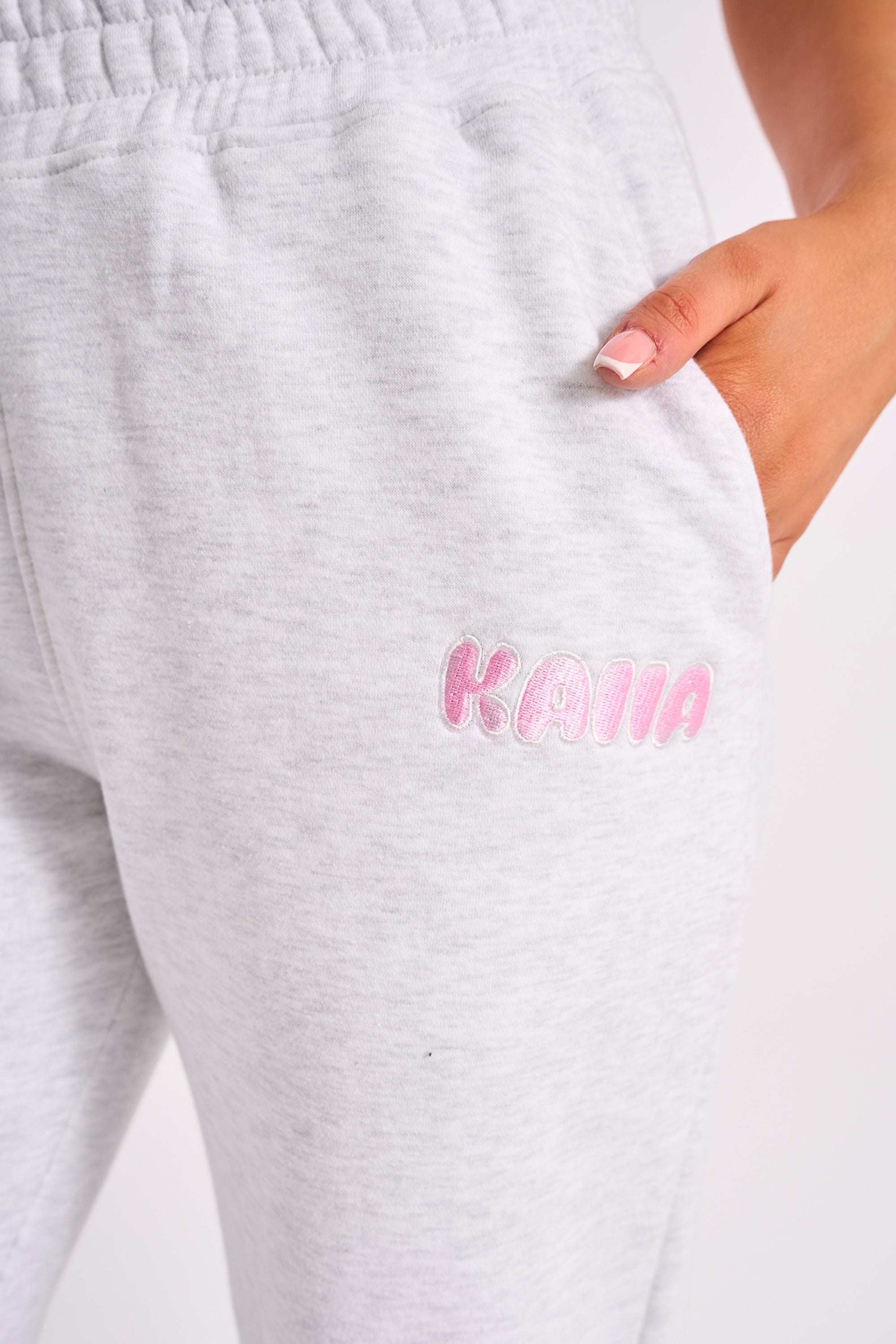 Kaiia Bubble Logo Wide Leg Joggers Grey Marl & Pink