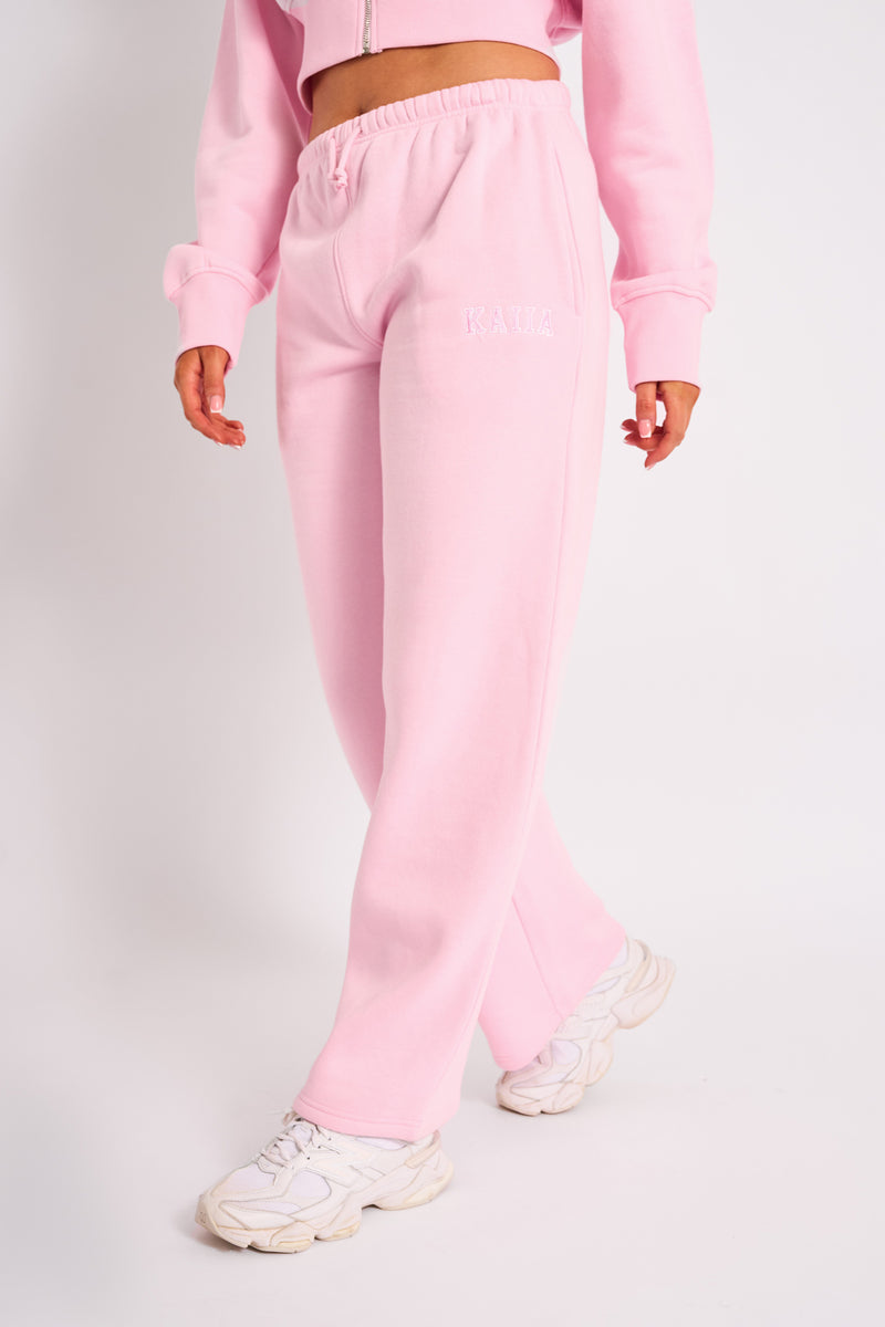 Kaiia Logo Wide Leg Joggers Light Pink