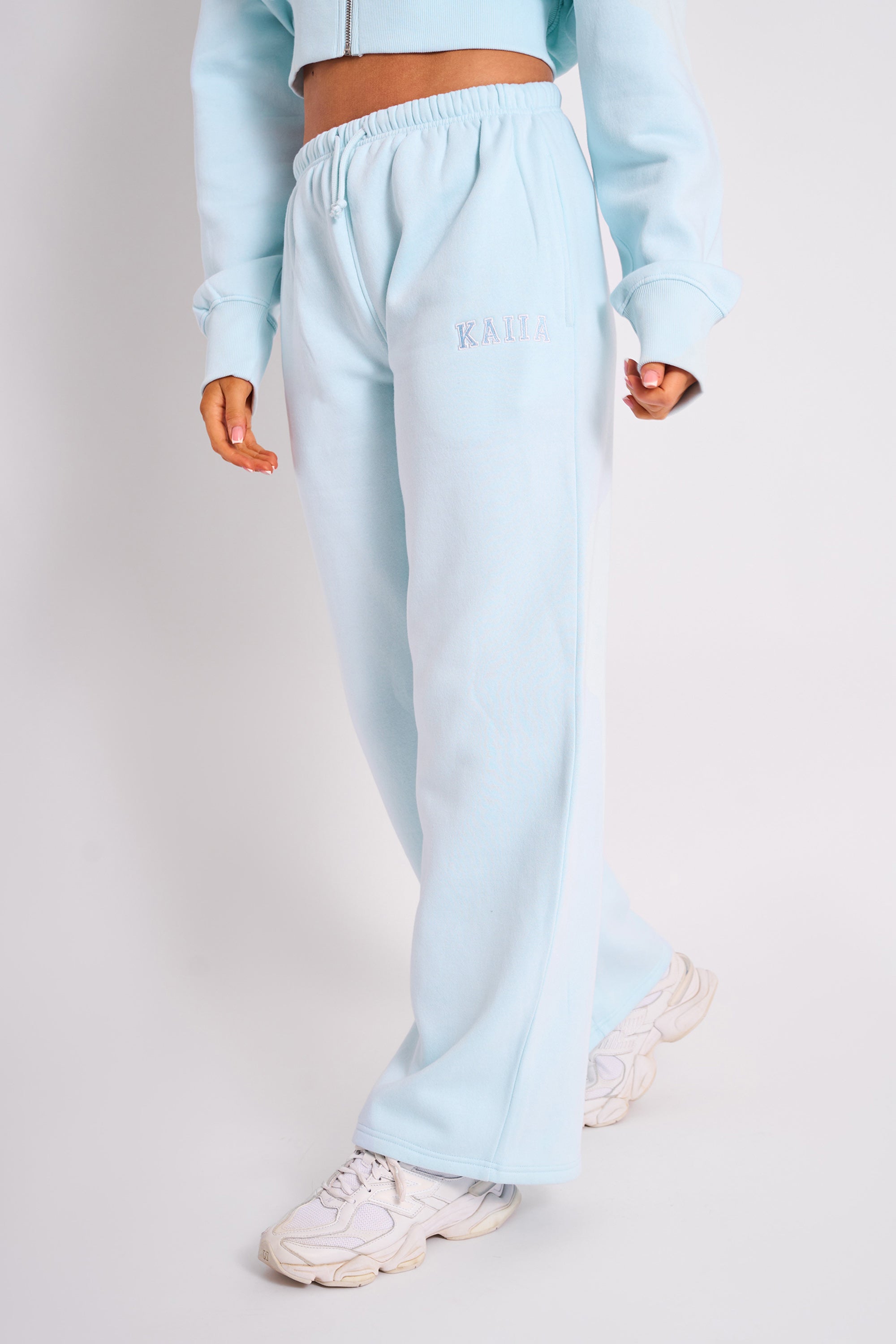 Kaiia Logo Wide Leg Joggers Light Blue