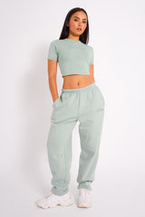 Kaiia Logo Cuffed Joggers Sage Green