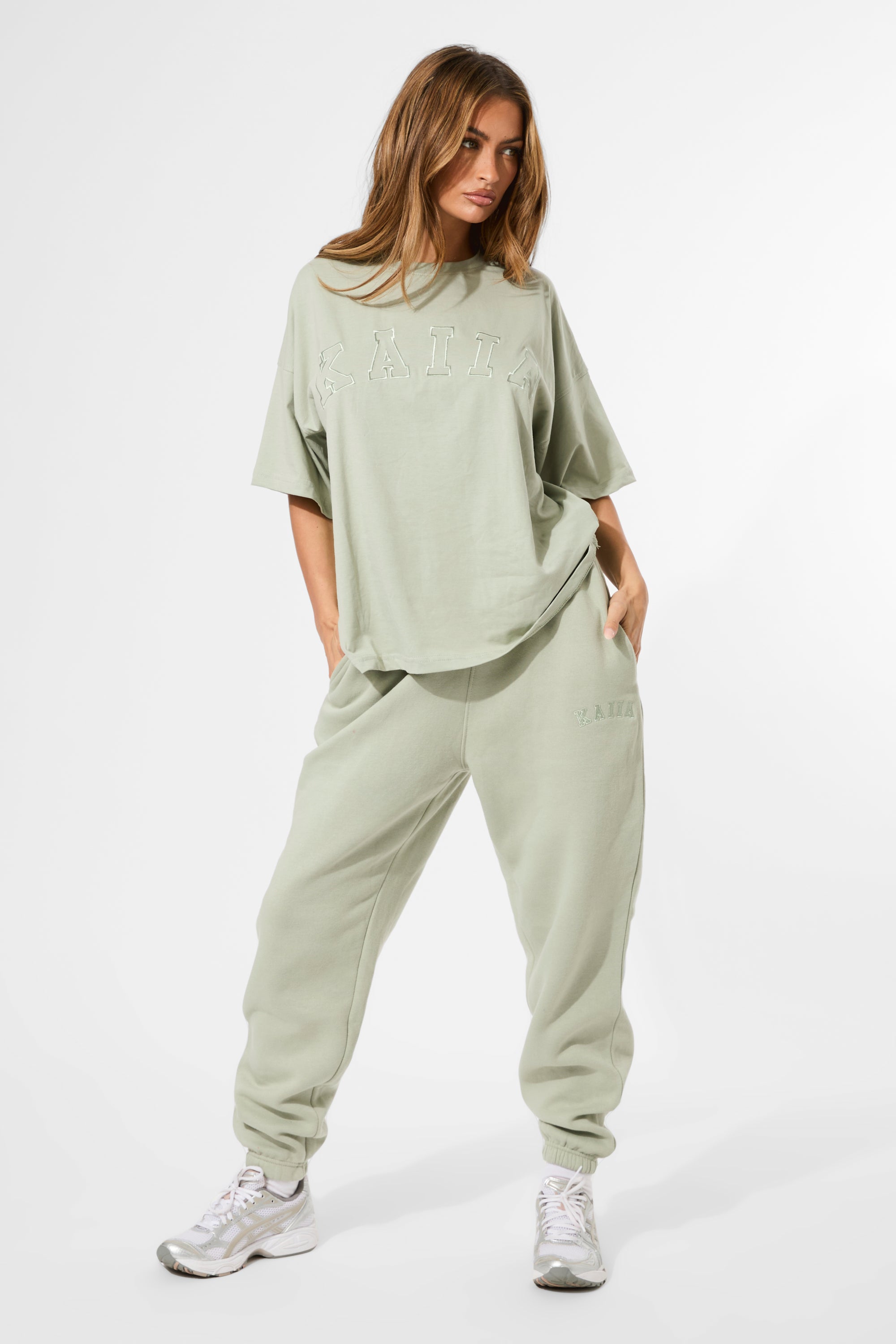 Kaiia Logo Cuffed Joggers Sage Green