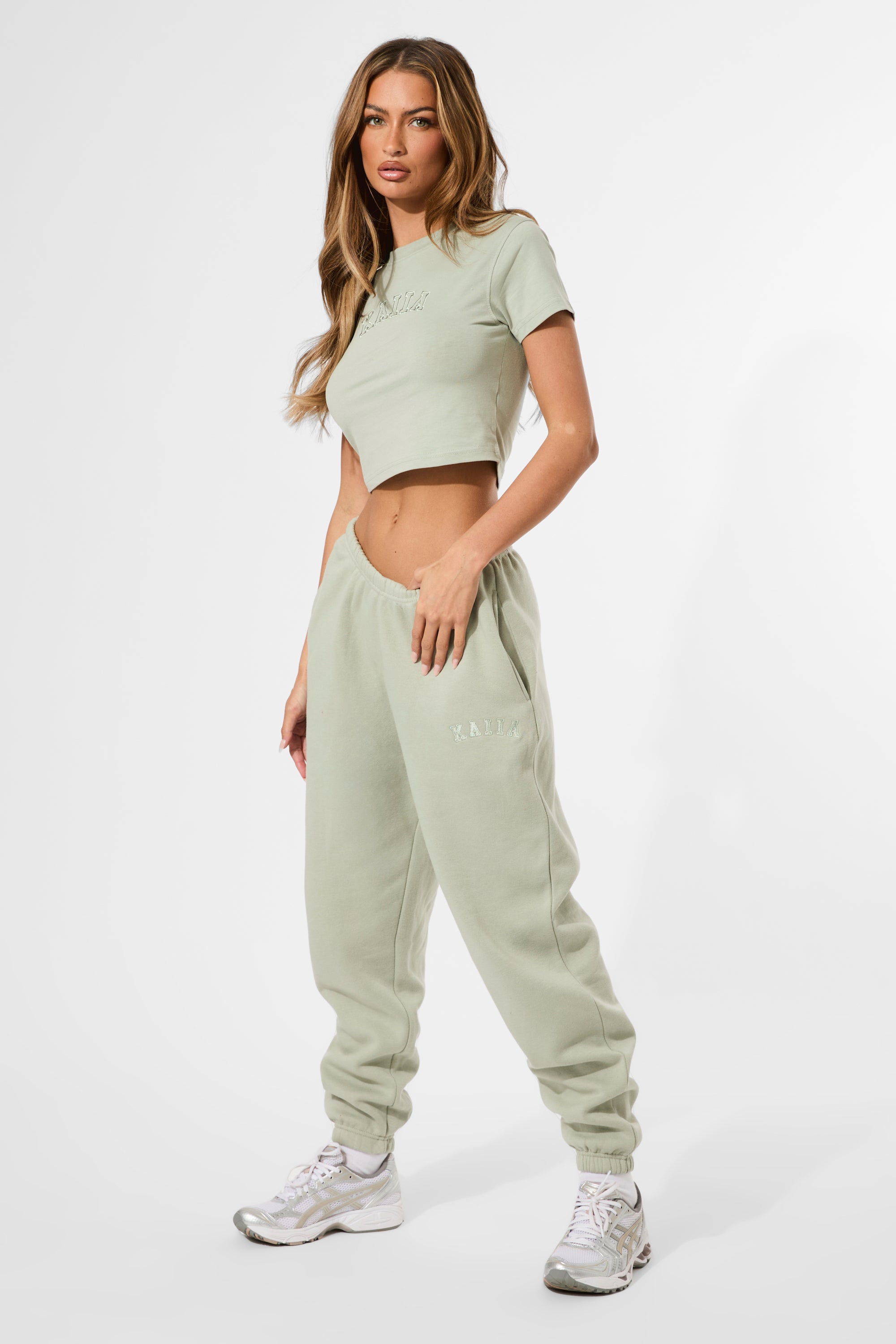 Kaiia Logo Cuffed Joggers Sage Green