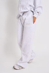 Kaiia Ribbed Waistband Wide Leg Joggers Light Grey Marl