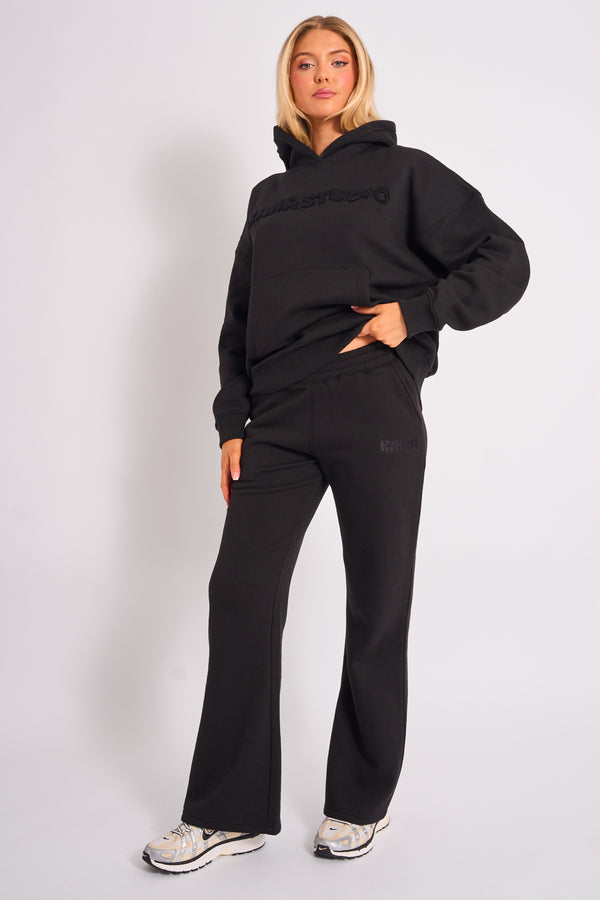 Kaiia Bubble Logo Wide Leg Joggers Black