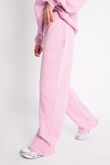 Kaiia Bow Ribbed Waistband Wide Leg Joggers Baby Pink