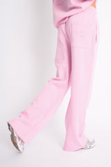 Kaiia Bow Ribbed Waistband Wide Leg Joggers Baby Pink