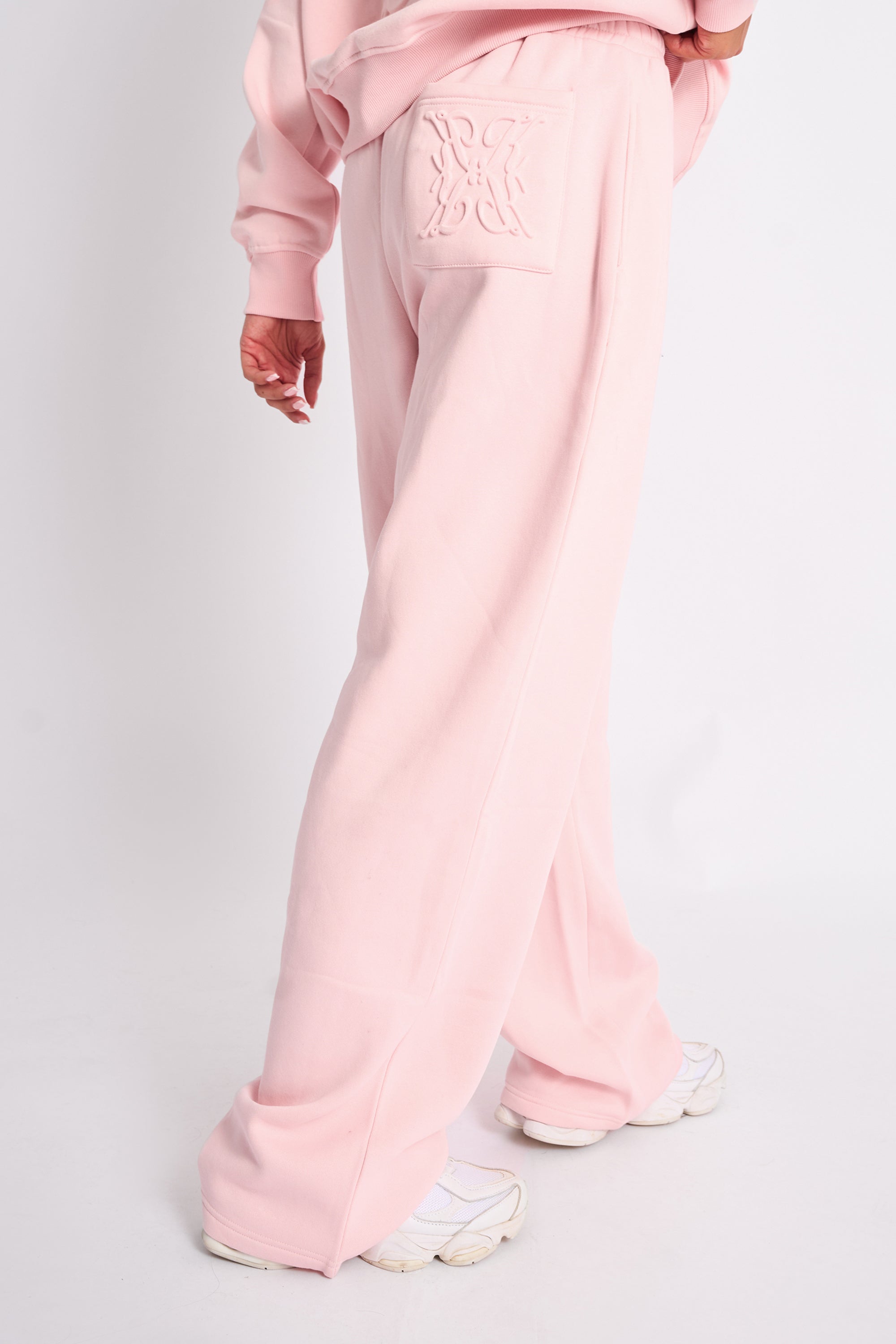 Kaiia Embossed Wide Leg Joggers Pale Pink