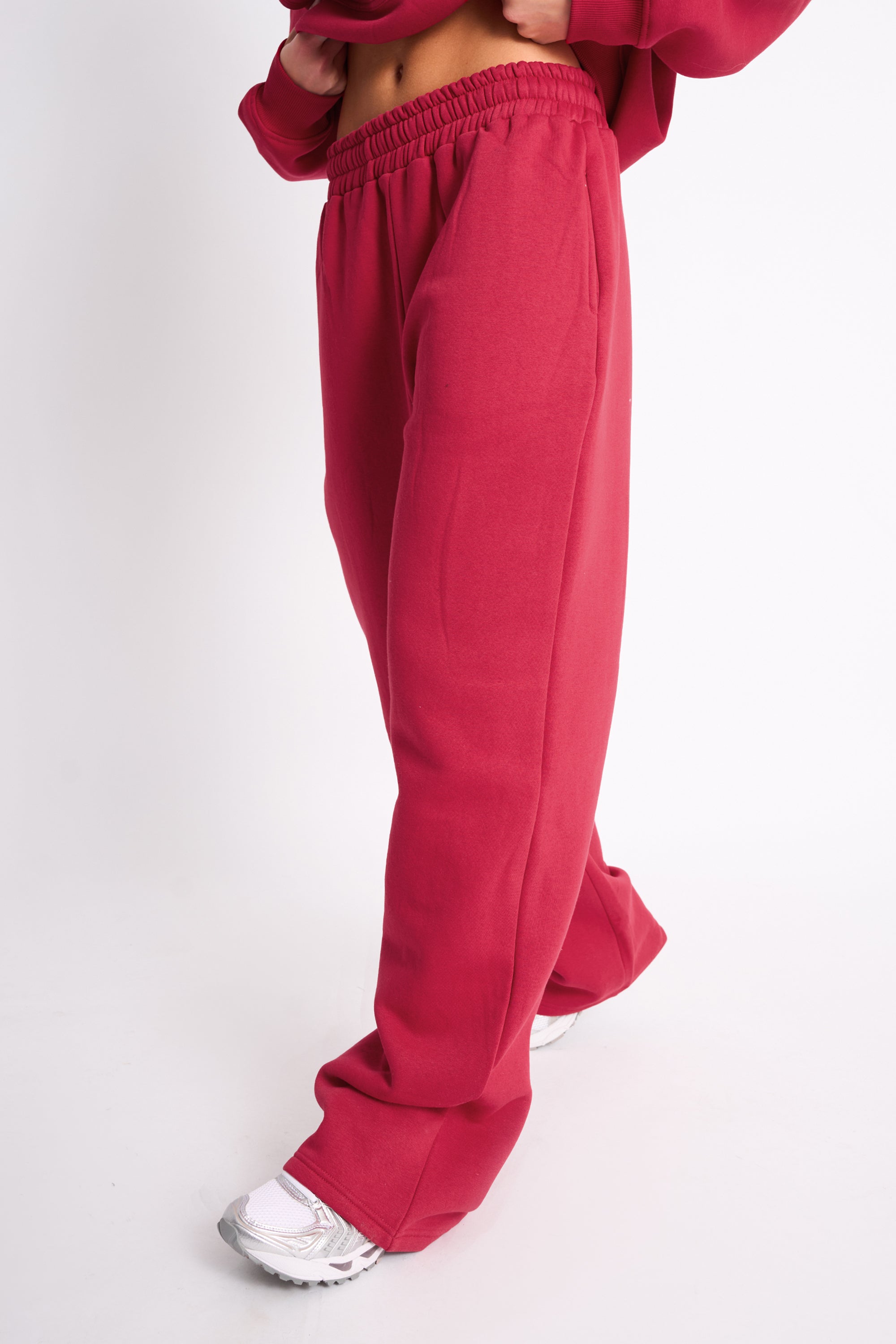 Kaiia Embossed Wide Leg Joggers Berry Red