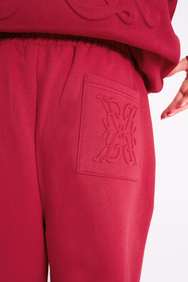 Kaiia Embossed Wide Leg Joggers Berry Red