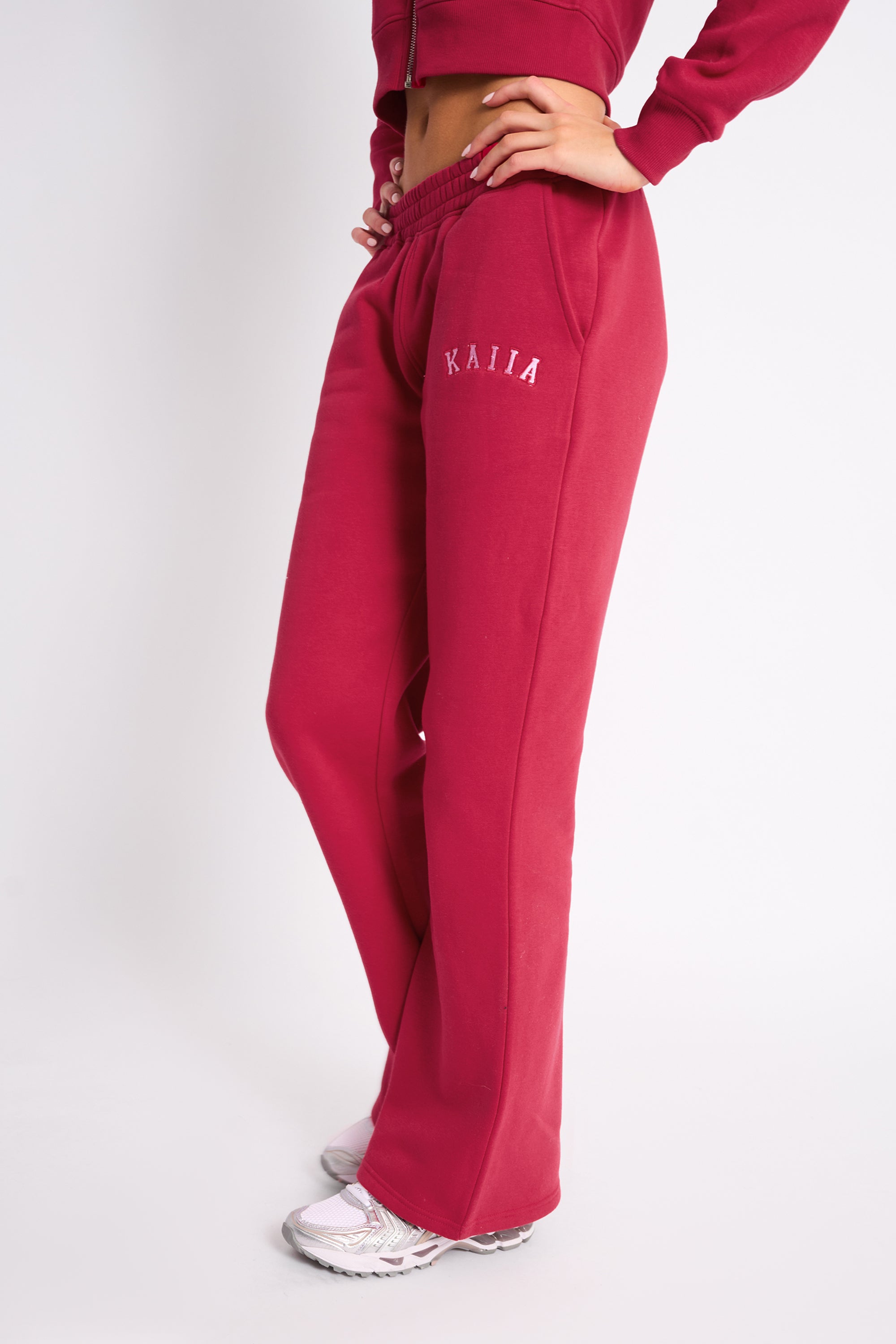 Kaiia Logo Wide Leg Joggers Cranberry & Pink