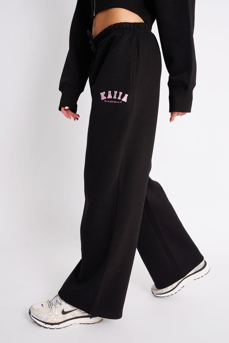 Kaiia Logo Wide Leg Joggers Black & Pink