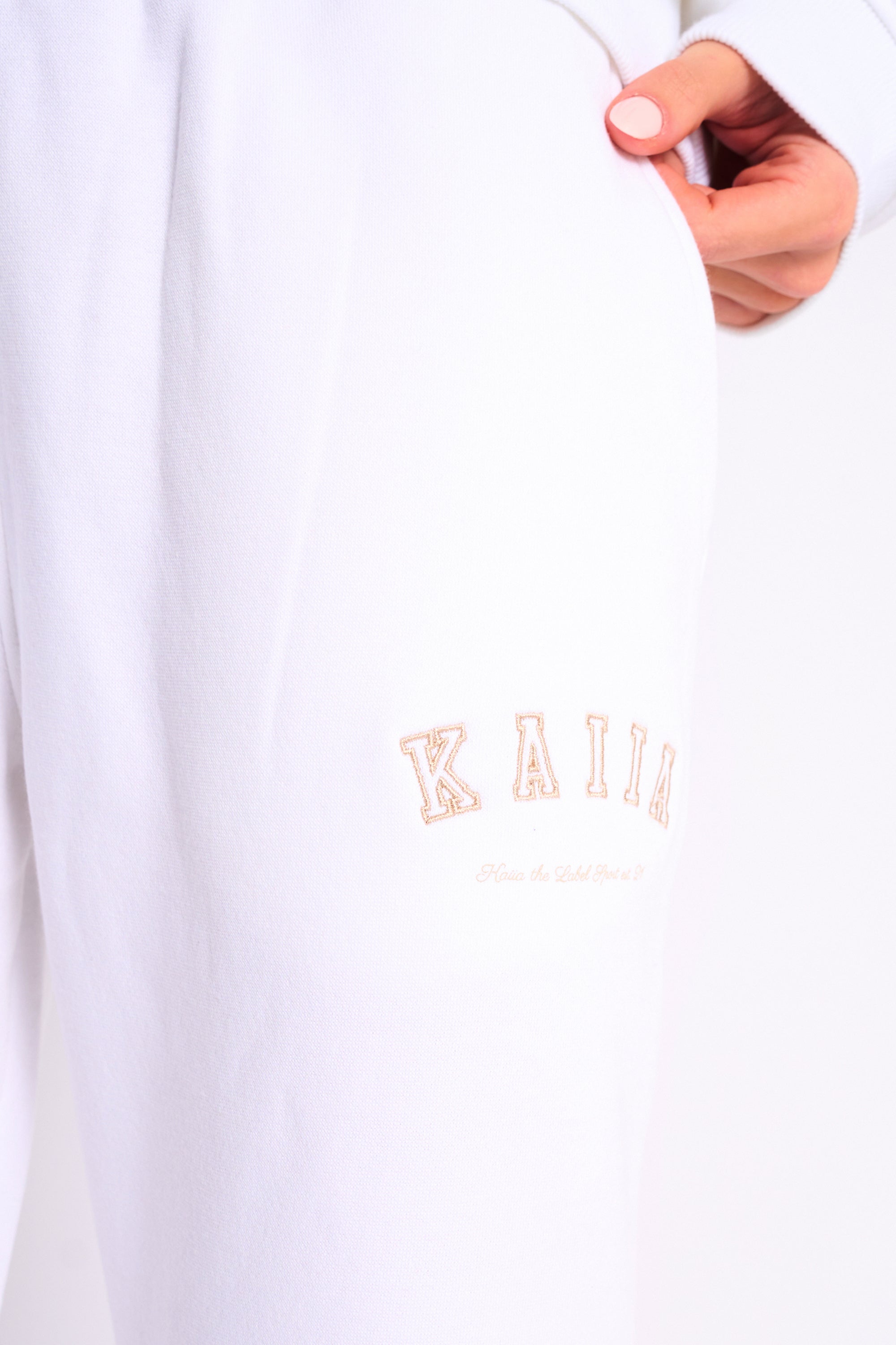 Kaiia Logo Wide Leg Joggers White & Sand