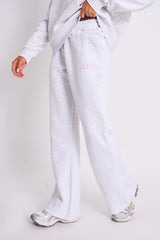 Kaiia Logo Wide Leg Joggers Light Grey Marl & Baby Pink