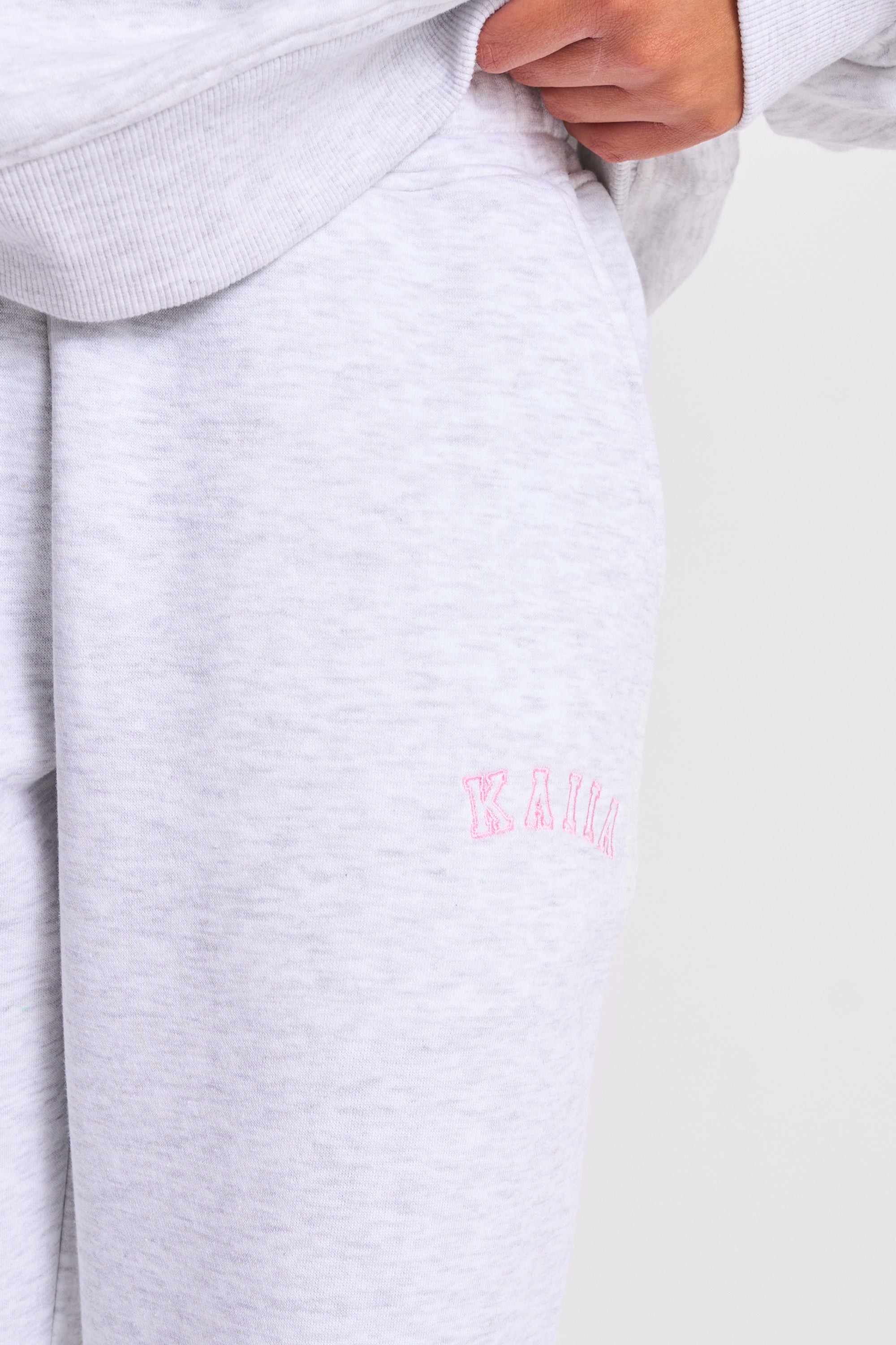 Kaiia Logo Wide Leg Joggers Light Grey Marl & Baby Pink