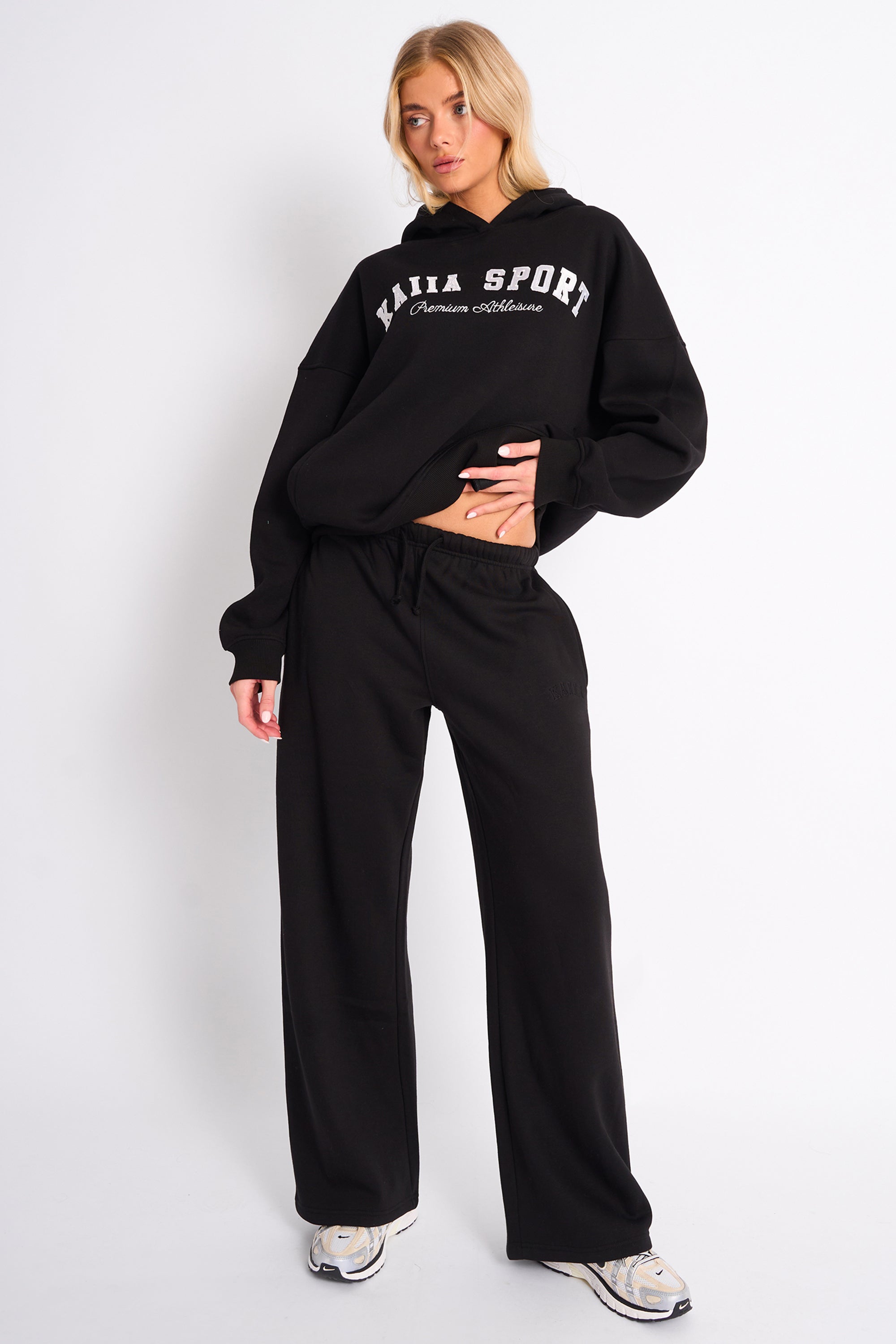 Kaiia Logo Wide Leg Joggers Black