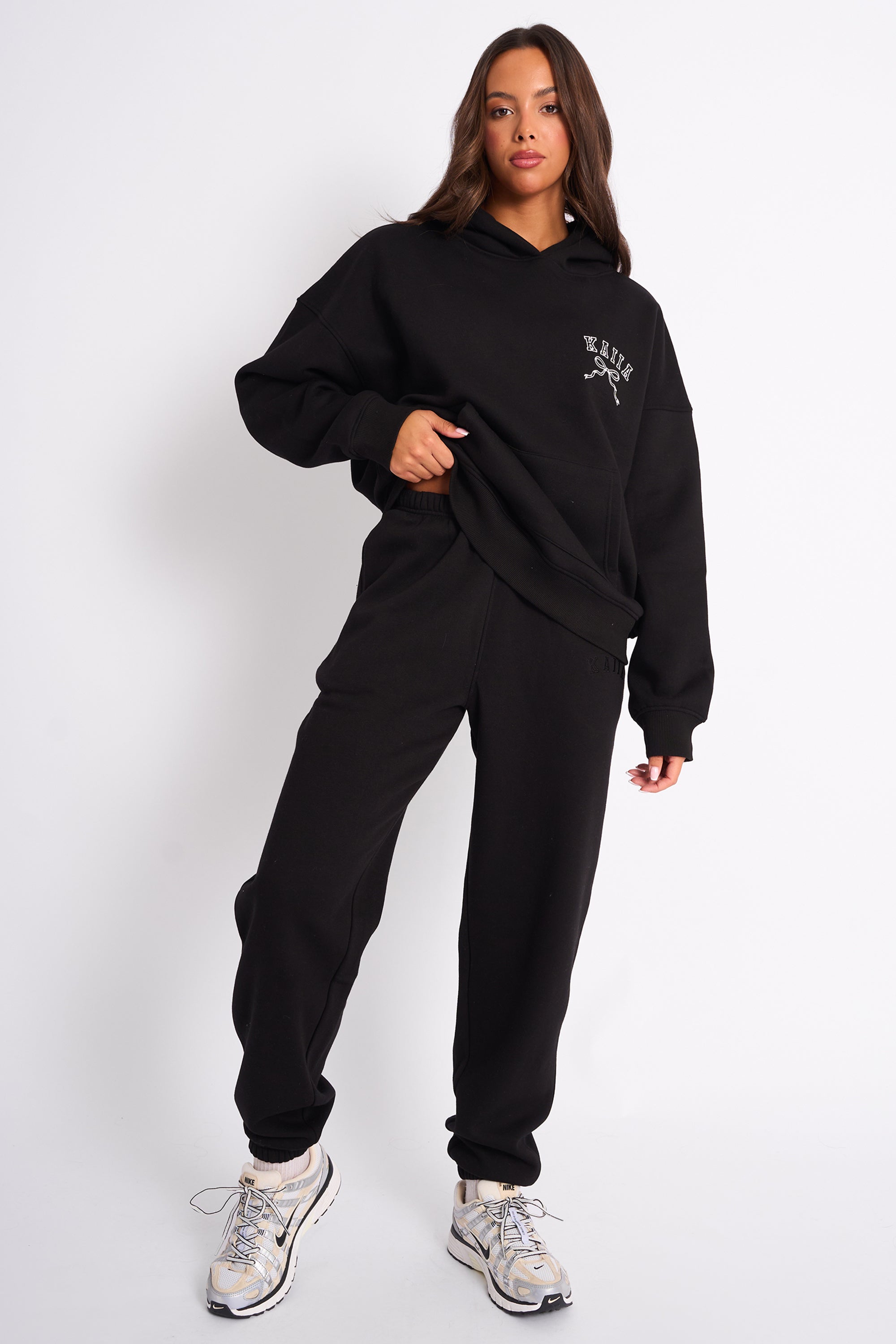 Kaiia Logo Cuffed Joggers Black On Black