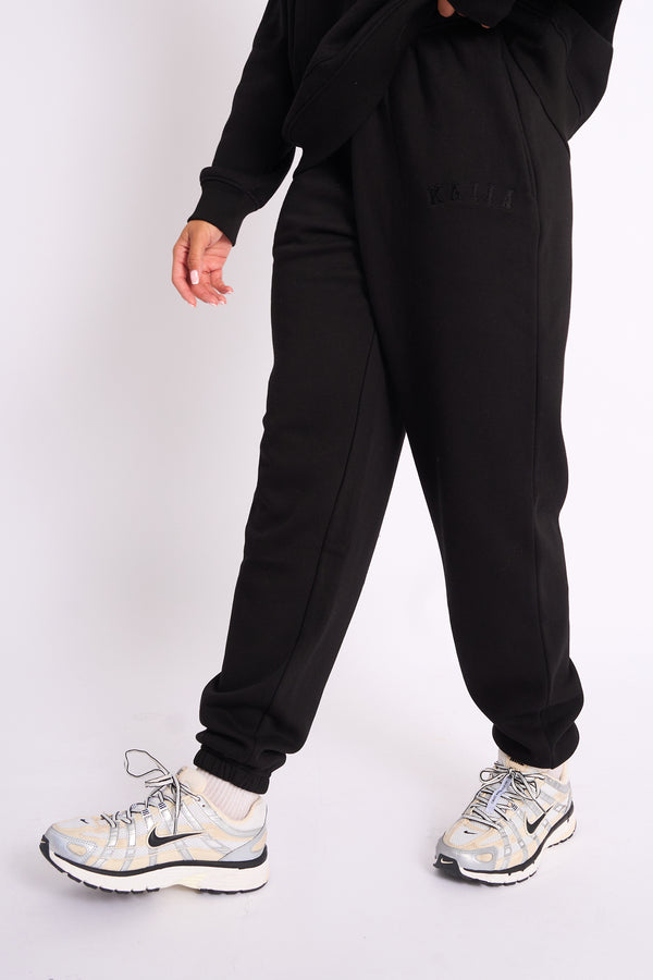 Kaiia Logo Cuffed Joggers Black On Black