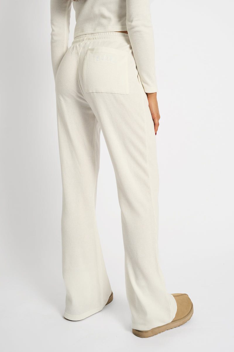 Kaiia Waffle Wide Leg Joggers Cream