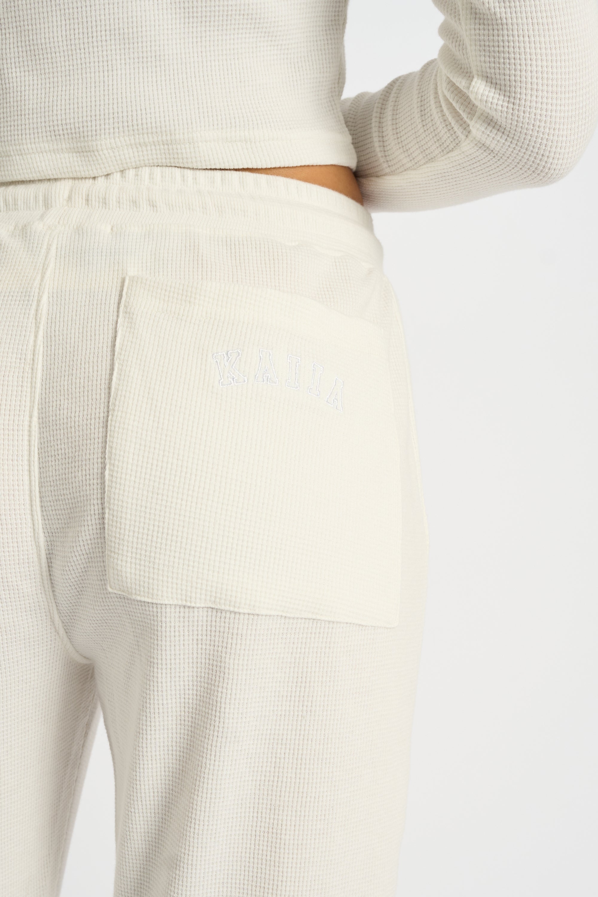 Kaiia Waffle Wide Leg Joggers Cream