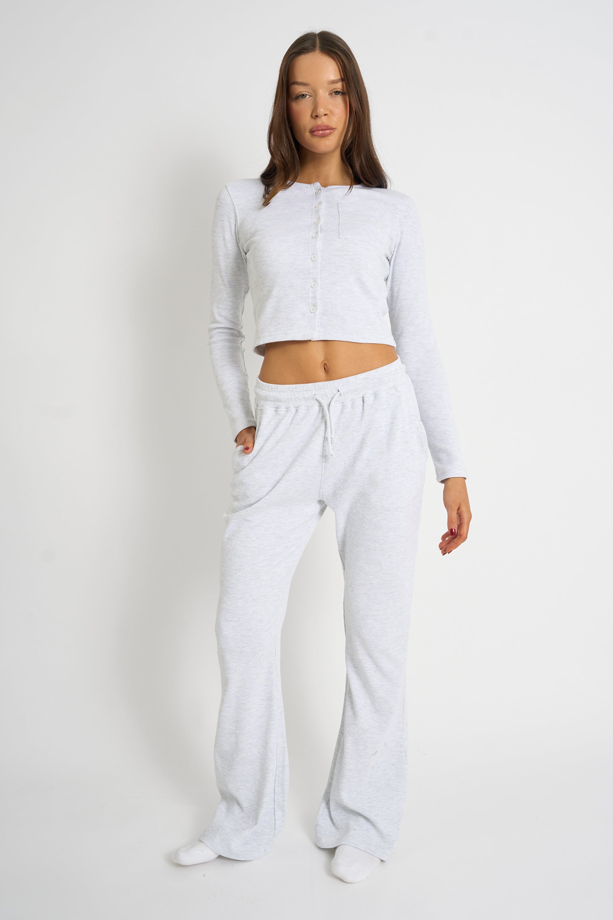 Kaiia Waffle Wide Leg Joggers Grey Melange