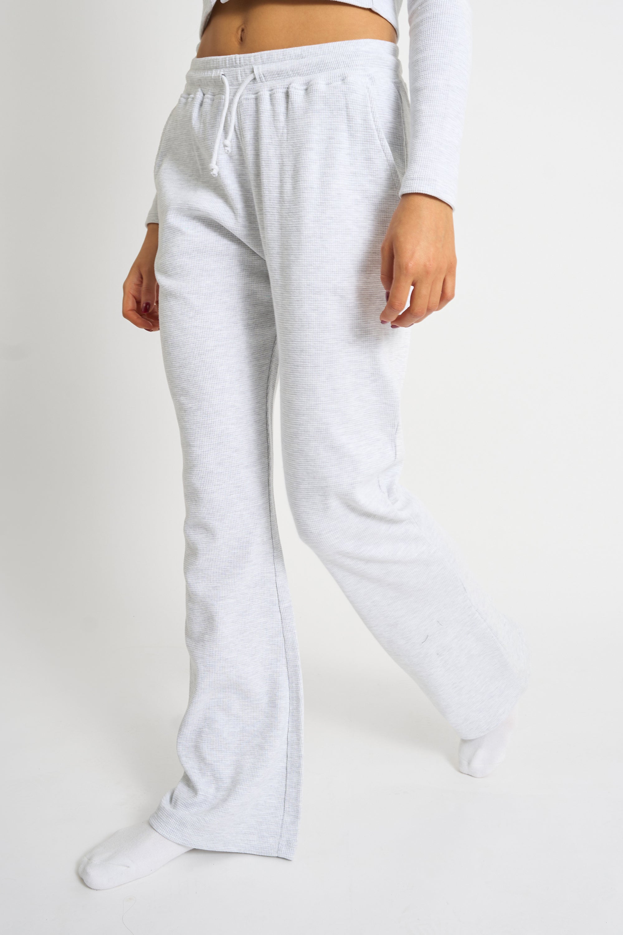 Kaiia Waffle Wide Leg Joggers Grey Melange