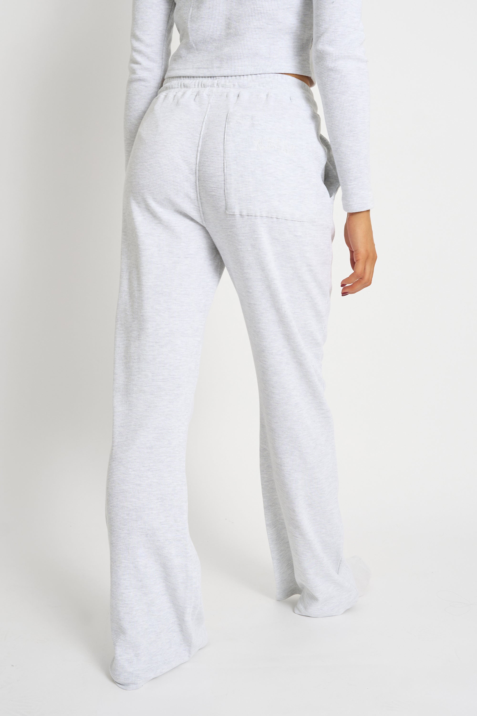 Kaiia Waffle Wide Leg Joggers Grey Melange