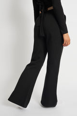 Kaiia Bow Detail Wide Leg Joggers Black & Pink