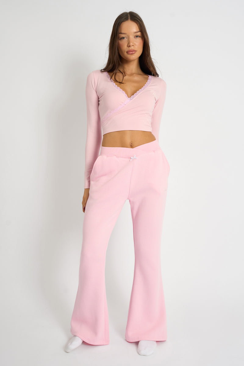 Kaiia Bow Detail Wide Leg Joggers Pink