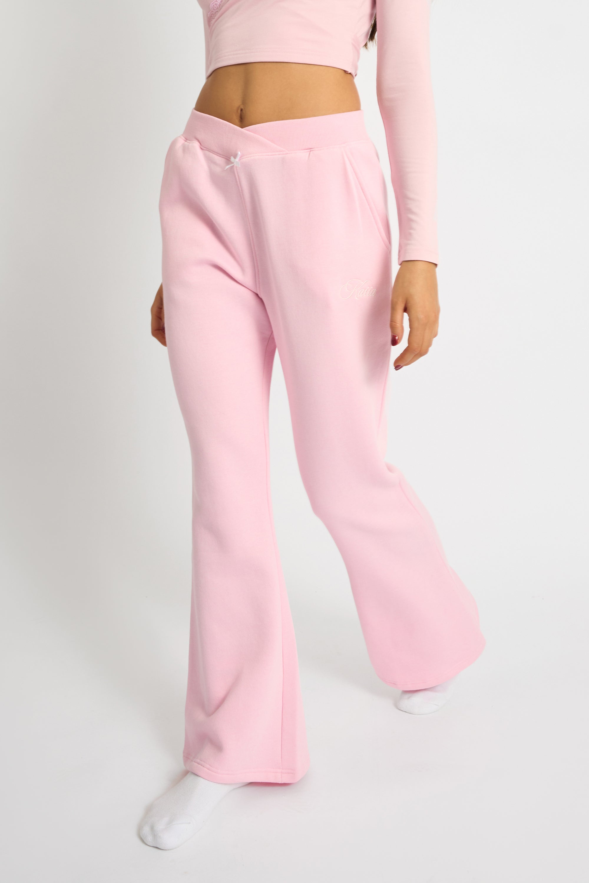 Kaiia Bow Detail Wide Leg Joggers Pink