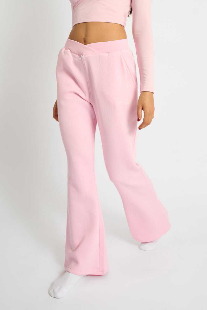 Kaiia Bow Detail Wide Leg Joggers Pink