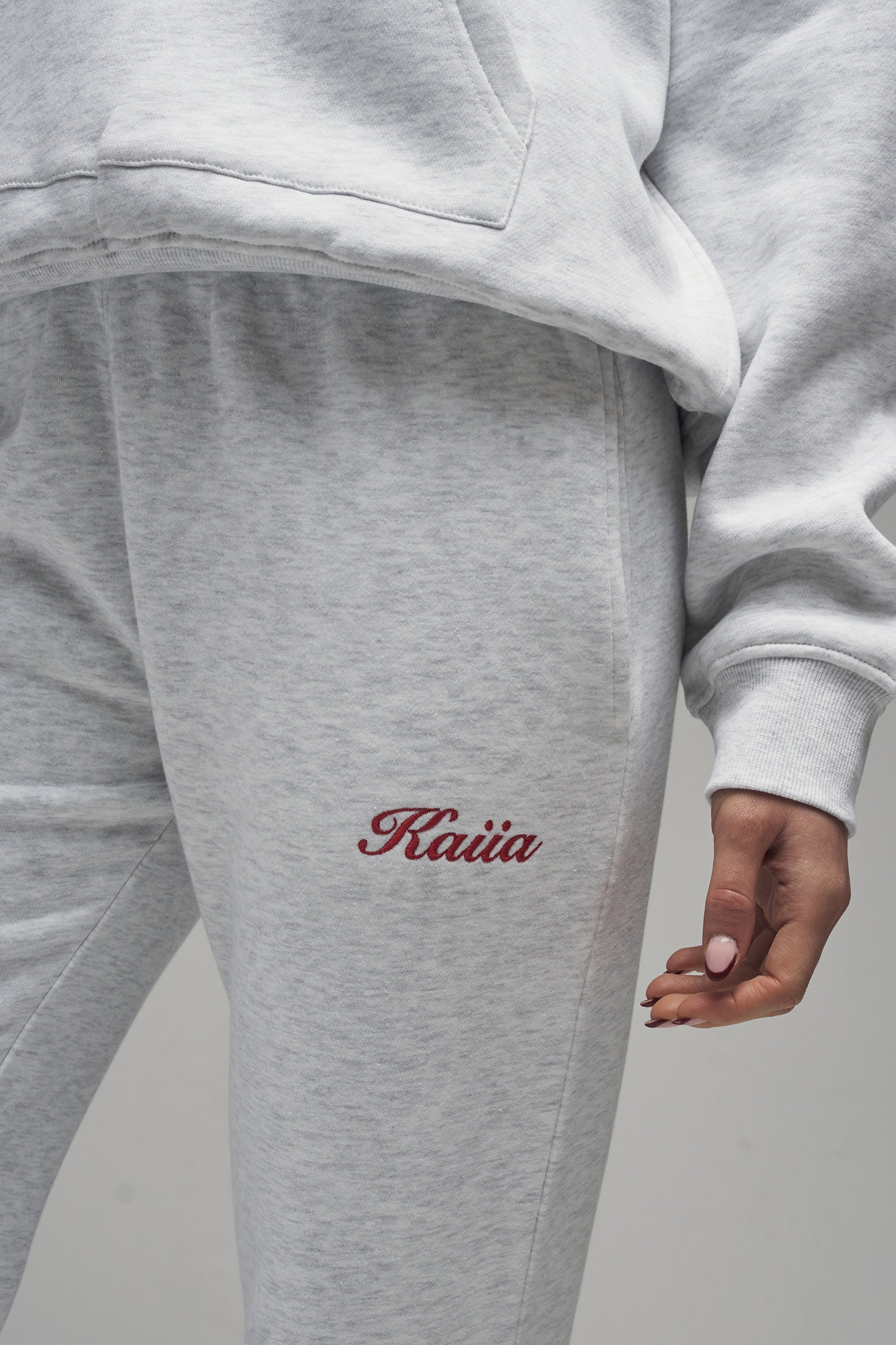 Kaiia Script Logo Wide Leg Joggers Light Grey Marl & Red