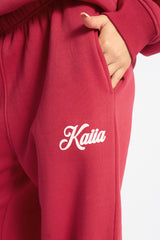 Kaiia Snowflake Logo Cuffed Joggers Red